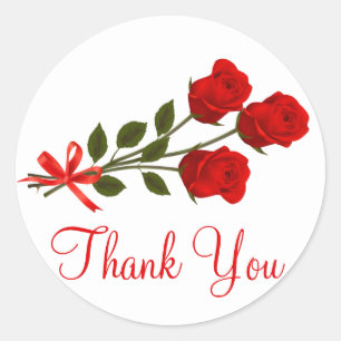 Sticker Rond Floral Rouge Merci Fleur Rose - Amour Mariage