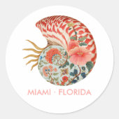 Sticker Rond Floral Seashell Coastal Nautical Beach Wedding (Devant)