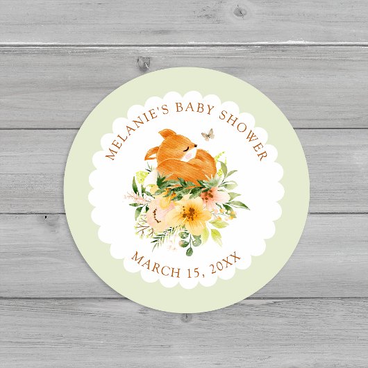 Sticker Rond Floral Storybook Fox Baby Shower Envelope Seals