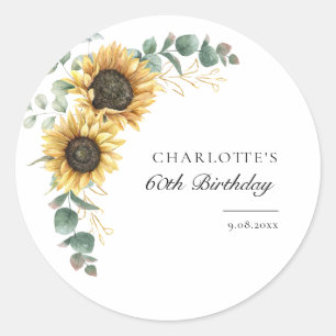 Sticker Rond Floral Sunflower Aquarelle 60e fête d'anniversaire