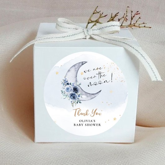 Sticker Rond Floral Sur Le Baby shower Lune