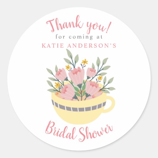 Sticker Rond Floral Tea Calligraphy Fête des mariées Merci (Devant)