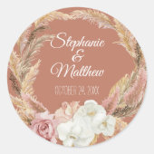 Sticker Rond Floral Terracotta Blush Boho Pampas Palm Mariage (Devant)