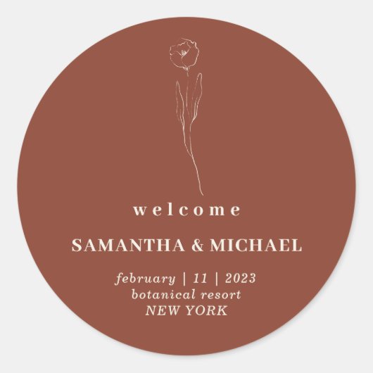 Sticker Rond Floral Terracotta Simple Accueil Mariage botanique (Devant)