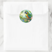Sticker Rond Floral tropical macaw vert (Sac)
