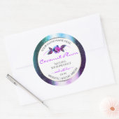 Sticker Rond Floral Turquoise Parties scintillant violet Étique (Enveloppe)