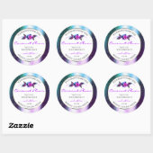 Sticker Rond Floral Turquoise Parties scintillant violet Étique (Feuille)