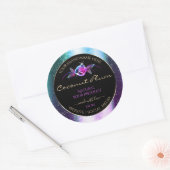 Sticker Rond Floral Turquoise Parties scintillant violet noir É (Enveloppe)