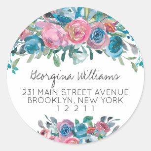 Sticker Rond Floral Turquoise Rose rose Rose de la pêche Adress