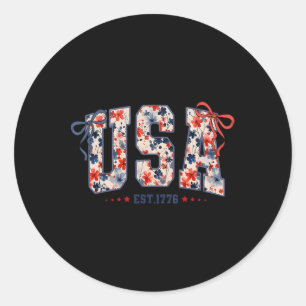 Sticker Rond Floral Usa Coquette Bow Patriotique 4 Juillet Amer