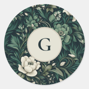 Sticker Rond Floral vert émeraude foncé