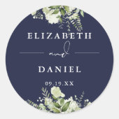 Sticker Rond Floral Vert Marine Blue Wedding Favoriser (Devant)