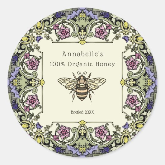 Sticker Rond Floral Victorian Honey Label Personalize (Devant)