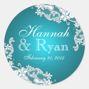 Sticker Rond Floral Vintage Lace Aqua Marine