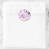 Sticker Rond Floral violet, rose et or Marbre arc-en-ciel Monog (Sac)