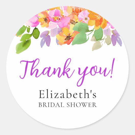 Sticker Rond Floral Watercolour Boho Fall Bride Shower (Devant)