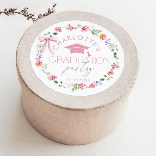 Sticker Rond Floral Widflower Pink Bow Graduation party
