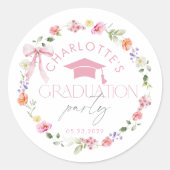 Sticker Rond Floral Widflower Pink Bow Graduation party (Devant)