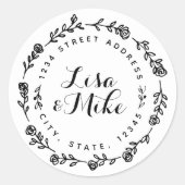 Sticker Rond Floral Wreath Mariage Adresse de retour (Devant)