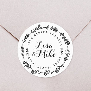 Sticker Rond Floral Wreath Mariage Adresse de retour
