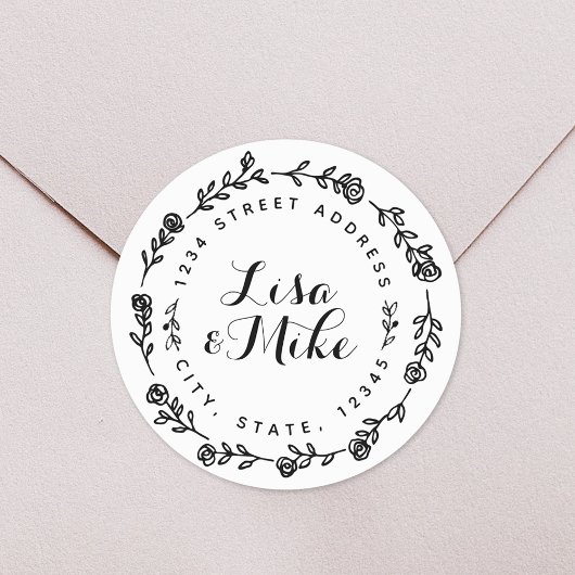 Sticker Rond Floral Wreath Mariage Adresse de retour