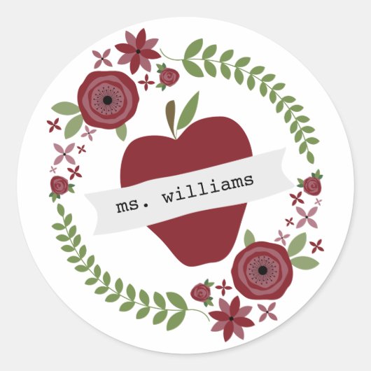 Sticker Rond Floral Wreath Red Apple Enseignant personnalisé (Devant)