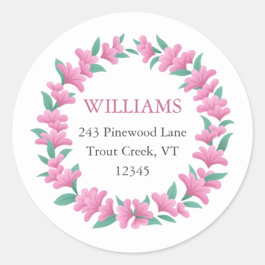 Sticker Rond Floral Wreath Rose Green Adresse de retour (Devant)