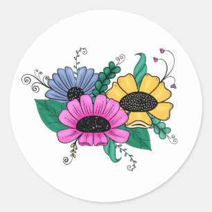 Sticker Rond Florales colorées, audacieuses