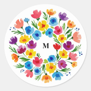 Sticker Rond Florales d'aquarelle gaies