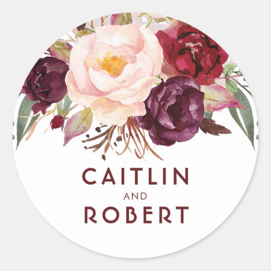 Sticker Rond Florales de Bourgogne Elégant Mariage (Devant)