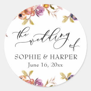 Sticker Rond Florales Peintes Calligraphie De Luxe Le Mariage D