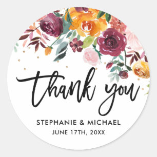 Sticker Rond Florales rose pâle Merci Mariage botanique