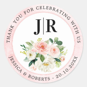 Sticker Rond Florales rose pâle Merci Mariage botanique