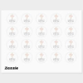 Sticker Rond Floraux rose minimal Nom croisé Date Fille Baptême (Feuille)