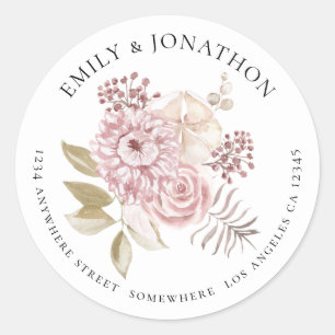 Sticker Rond Floraux rose moderne Nom du Mariage Adresse de ret
