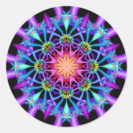 Sticker Rond Flore arc-en-ciel du Kaleidoscope fractal (Devant)