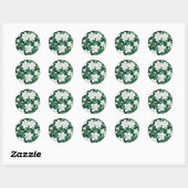 Sticker Rond Flore blanche et verte complexe (Feuille)