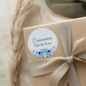 Sticker Rond Flore bleu clair et Parties scintillant or Quincea