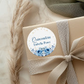 Sticker Rond Flore bleu clair et Parties scintillant or Quincea
