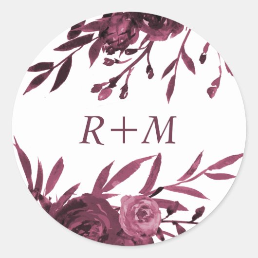 Sticker Rond Flore chic bordeaux avec Monogramme (Devant)