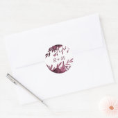 Sticker Rond Flore chic bordeaux avec Monogramme (Enveloppe)