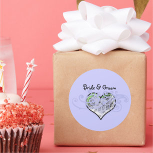 Sticker Rond Flore Coeur Périwinkle Bleu et une touche de chaux