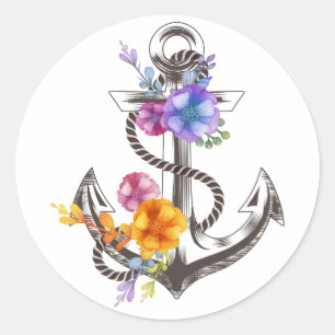 Sticker Rond Flore de la Ancre nautique