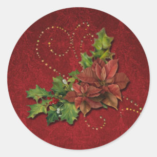 Sticker Rond Flore de Noël et perles d'or
