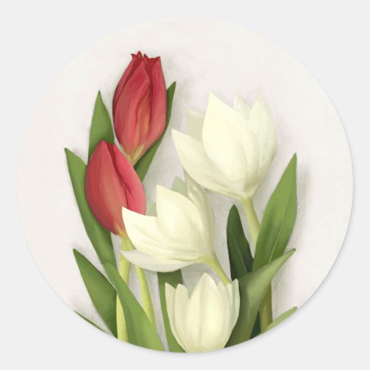 Sticker Rond Flore de tulipes rouges et blanches (Devant)
