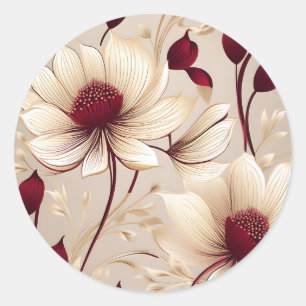Sticker Rond Flore Délicieuse Avec Fleurs Bourgognes