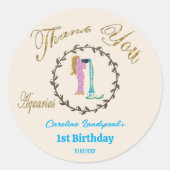 Sticker Rond Flore d'or foncé Embossée Aquarius Zodiac (Devant)