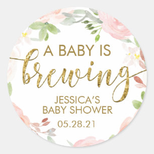 Sticker Rond Flore floue Un bébé brasse Baby shower rond