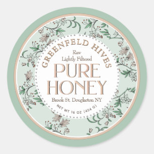 Sticker Rond Flore Imprimé Abeilles Vert pâle et Blush Miel cru