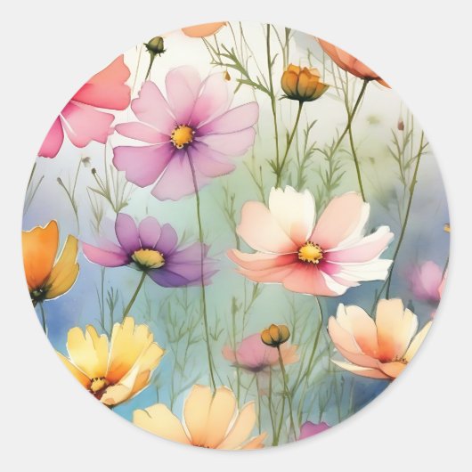 Sticker Rond Flore minimaliste Cosmos (Devant)